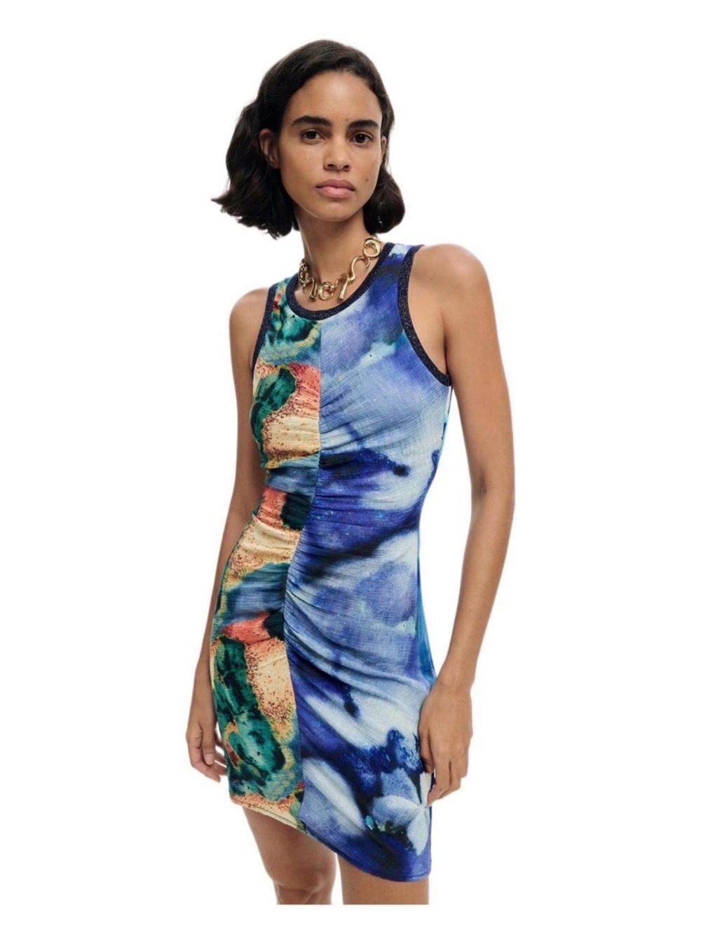 NWOT Desigual Blue Abstract Print Sleeveless Bodycon Dress